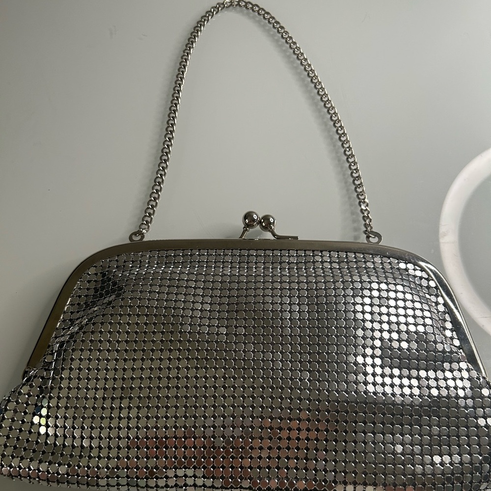 Glamorous Silver Mesh Clutch with Chain Strap